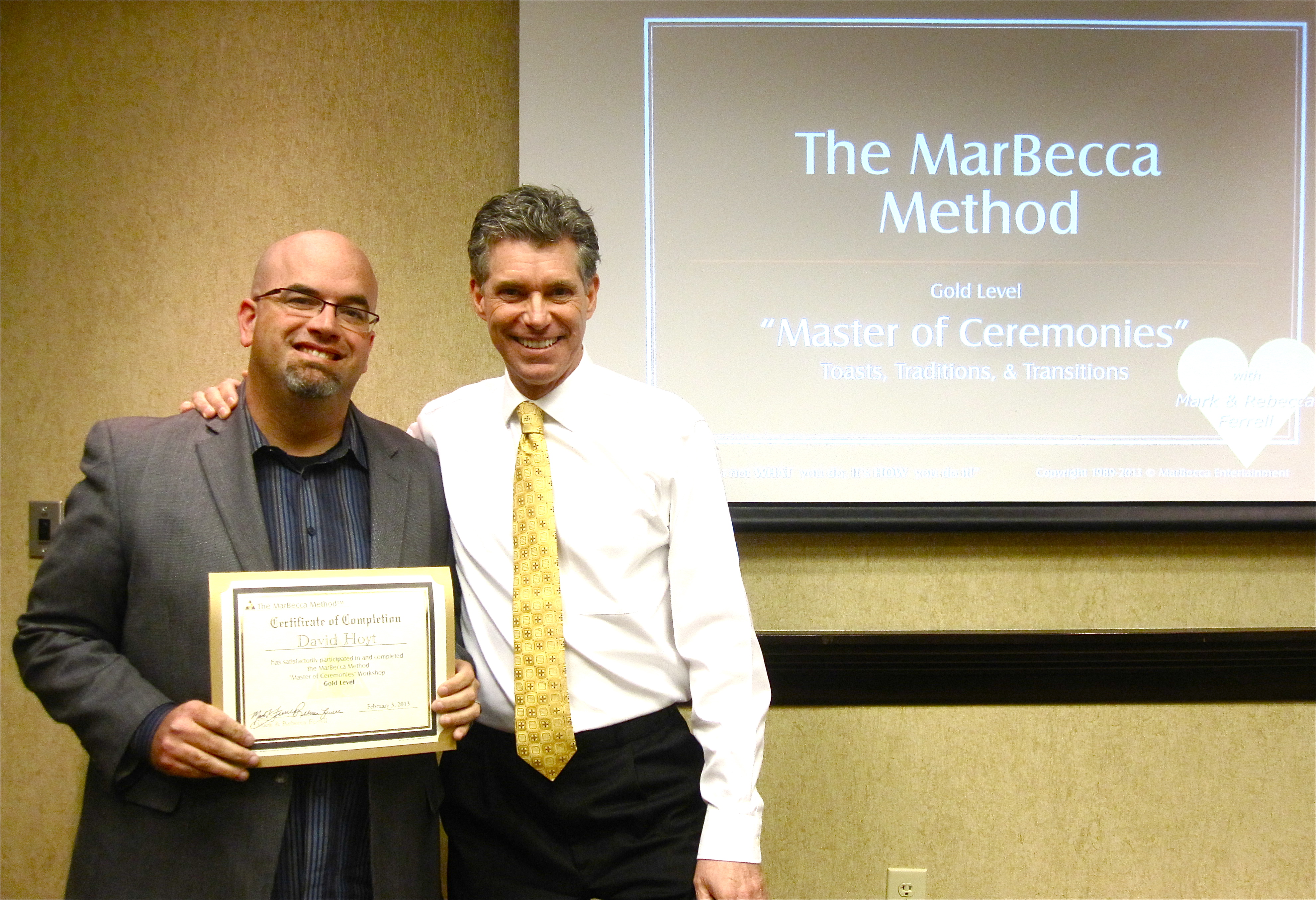 David and Mark pose after completing the Gold Master of Ceremonies Workshop in Las Vegas!